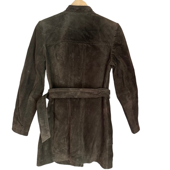 Caslon Womens Mid Length Dark Brown Suede Lather Jacket with Belt Size S - Picture 15 of 16